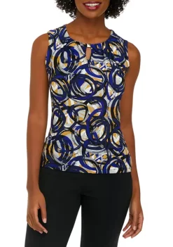 Deals 👍 Kasper 👩 Women's Sleeveless Keyhole Circle Print Top 👏