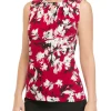 Discount 🎁 Kasper 👩 Women's Sleeveless Pleat Neck With Hardware Printed Top 😍 -Southern Home Sales Shop Belk 1451