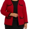 Deals 😀 Kasper Plus Size Open Front Jacket with Contrast Pockets 🔔