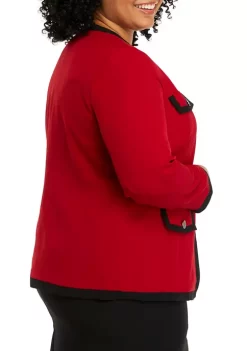 Deals 😀 Kasper Plus Size Open Front Jacket with Contrast Pockets 🔔 -Southern Home Sales Shop Belk 1472