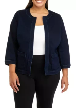Budget 🥰 Kasper 👩 Women's Long Sleeve Open Front Patch Pocket Denim Jacket 👏 -Southern Home Sales Shop Belk 1481