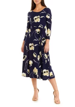 Outlet 💯 Kasper 👩 Women's 3/4 Sleeve Floral Printed Fit and Flare 👗 Dress 🔔 -Southern Home Sales Shop Belk 1484