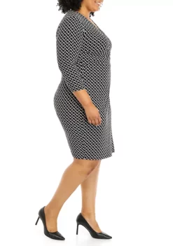 Cheap 🎁 Kasper Plus Size 3/4 Sleeve Geometric Printed Side Wrap 👗 Dress 😍 -Southern Home Sales Shop Belk 1491