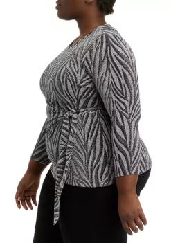 Cheapest ❤️ Kasper Plus Size 3/4 Sleeve Tie Front Splice Stripe Lurex Knit Top 🌟 -Southern Home Sales Shop Belk 1506