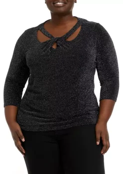 Brand new ⌛ Kasper Plus Size 3/4 Sleeve Twist Neck Lurex Jersey Top 😉