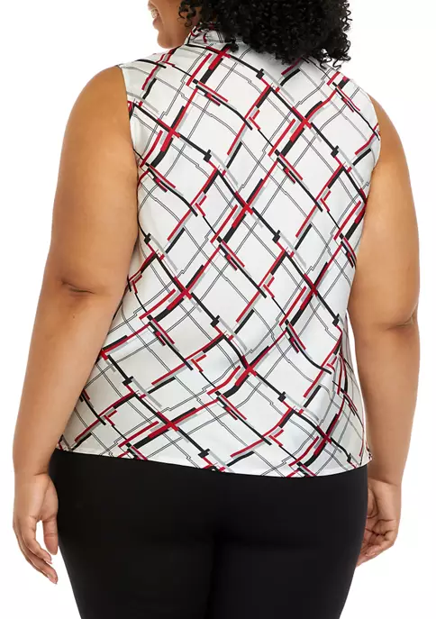 Budget ๐ Kasper Plus Size Sleeveless Tie Front Windowpane Woven Blouse ๐งจ 4 Budget ๐ Kasper Plus Size Sleeveless Tie Front Windowpane Woven Blouse ๐งจ - Image 2