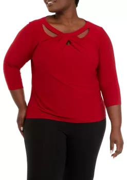 Brand new ✨ Kasper Plus Size Three-Quarter Sleeve Criss-Cross Neck Top 🧨