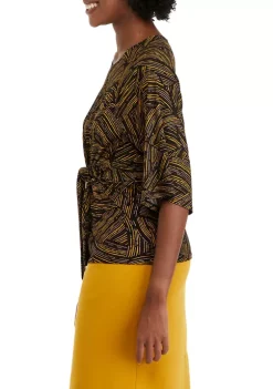 Flash Sale ✔️ Kasper 👩 Women's 3/4 Sleeve Tie Front Abstract Foil Print Top ✔️ -Southern Home Sales Shop Belk 1533