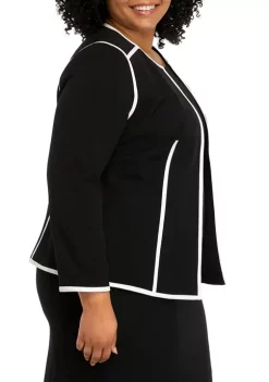 Cheap ⌛ Kasper Plus Size Long Sleeve Open Front Jacket with Contrast Piping ✔️ -Southern Home Sales Shop Belk 1541