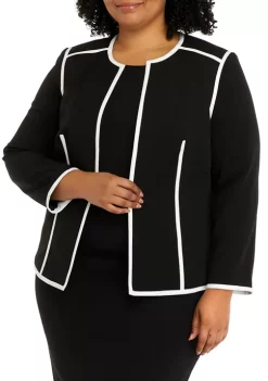 Cheap ⌛ Kasper Plus Size Long Sleeve Open Front Jacket with Contrast Piping ✔️ -Southern Home Sales Shop Belk 1542