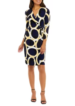 Best Pirce ๐ Kasper ๐ฉ Women's 3/4 Sleeve Surplice Side Buckle Oval Print ๐ Dress ๐