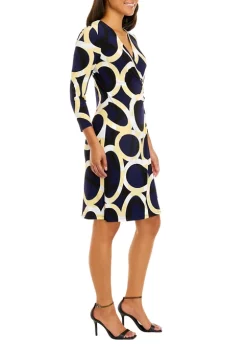 Best Pirce 😍 Kasper 👩 Women's 3/4 Sleeve Surplice Side Buckle Oval Print 👗 Dress 🎁 -Southern Home Sales Shop Belk 1553