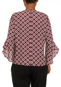 Deals 👏 Kasper 👩 Women's Bell Sleeve Geo Print Woven Blouse 🎉 -Southern Home Sales Shop Belk 1565