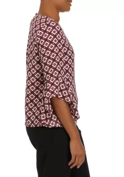 Deals 👏 Kasper 👩 Women's Bell Sleeve Geo Print Woven Blouse 🎉 -Southern Home Sales Shop Belk 1566