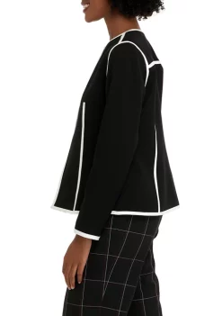 Best Sale 💯 Kasper 👩 Women's Long Sleeve Contrast Piping Open Front Jacket ✔️ -Southern Home Sales Shop Belk 1571