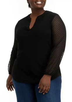 Discount ๐ Kasper Plus Size Long Sleeve Split Neck Top ๐ฏ
