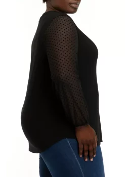 Discount 😍 Kasper Plus Size Long Sleeve Split Neck Top 💯 -Southern Home Sales Shop Belk 1585