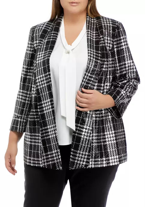 Best deal ✔️ Kasper Plus Size 3/4 Sleeve Metallic Plaid Shawl Collar Blazer 🌟 6 Best deal ✔️ Kasper Plus Size 3/4 Sleeve Metallic Plaid Shawl Collar Blazer 🌟 - Image 4