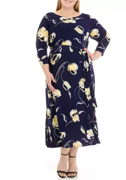 Best Pirce 😉 Kasper 👩 Women's 3/4 Sleeve Floral Printed Fit and Flare 👗 Dress 🔔 -Southern Home Sales Shop Belk 1602