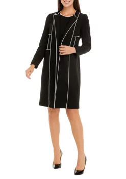 Buy 🥰 Kasper 👩 Women's Long Sleeve Piped Contrast Longer Length Open Front Jacket ✔️