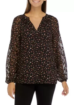 Best Pirce 🎁 Kasper 👩 Women's Blouson Sleeve Animal Print Woven Top 😀 -Southern Home Sales Shop Belk 1608