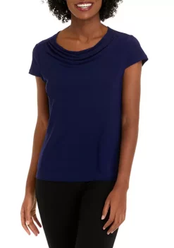 New 🥰 Kasper 👩 Women's Cap Sleeve Cowl Neck Solid Top 🤩