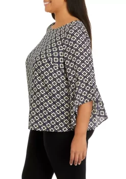 Best Sale 😍 Kasper Plus Size 3/4 Bell Sleeve Geometric Print Blouse 🥰 -Southern Home Sales Shop Belk 1630