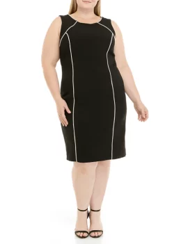 Deals 🤩 Kasper Plus Size Sleeveless Piped Contrast Crepe Sheath 👗 Dress ⭐ -Southern Home Sales Shop Belk 1637