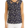 Promo 🌟 Kasper 👩 Women's Cap Sleeve Cutout Twist Front Printed Top ✨ -Southern Home Sales Shop Belk 1638