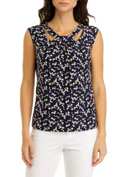 Promo 🌟 Kasper 👩 Women's Cap Sleeve Cutout Twist Front Printed Top ✨ -Southern Home Sales Shop Belk 1641