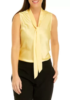 Promo 😍 Kasper 👩 Women's Sleeveless Tie Front Solid Blouse ✔️ -Southern Home Sales Shop Belk 1645