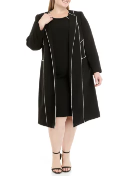 Cheap ⭐ Kasper Plus Size Long Sleeve Piped Contrast Longer Length Open Jacket 🤩