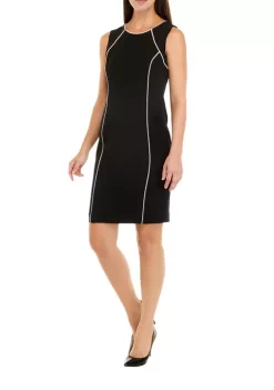 Buy 🌟 Kasper 👩 Women's Sleeveless Piped Contrast Crepe Sheath 👗 Dress 😉