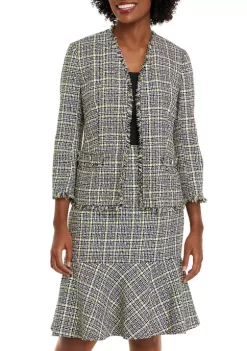 Deals 😀 Kasper 👩 Women's Long Sleeve Front Pocket Open Tweed Jacket ⌛ -Southern Home Sales Shop Belk 1674