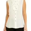 Hot Sale 💯 Kasper 👩 Women's Sleeveless Ruffle Tie Front Solid Blouse 😀 -Southern Home Sales Shop Belk 1679