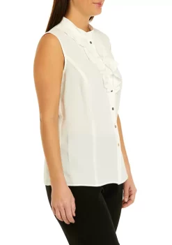 Hot Sale 💯 Kasper 👩 Women's Sleeveless Ruffle Tie Front Solid Blouse 😀 -Southern Home Sales Shop Belk 1681