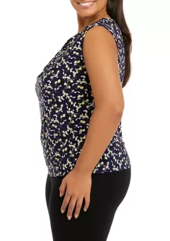 Hot Sale 🤩 Kasper Plus Size Cap Sleeve Cut Out Twist Front Printed Top 👍 -Southern Home Sales Shop Belk 1685