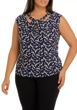 Hot Sale 🤩 Kasper Plus Size Cap Sleeve Cut Out Twist Front Printed Top 👍 -Southern Home Sales Shop Belk 1686