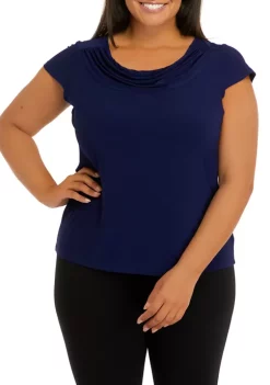 Flash Sale ๐ Kasper Plus Size Cap Sleeve Cowl Neck Solid Top ๐