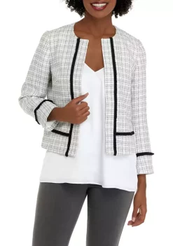 Cheap 🧨 Kasper 👩 Women's Long Sleeve Piped Tweed Open Front Jacket 🔔