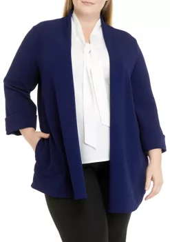 New 🔥 Kasper Plus Size 3/4 Roll Sleeve Open Front Jacket with Front Pockets 😍 -Southern Home Sales Shop Belk 1750