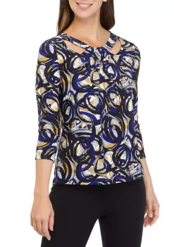 Best deal ๐งจ Kasper ๐ฉ Women's 3/4 Sleeve Twist Neck Circle Print Top โค๏ธ