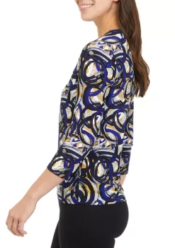 Best deal 🧨 Kasper 👩 Women's 3/4 Sleeve Twist Neck Circle Print Top ❤️ -Southern Home Sales Shop Belk 1769