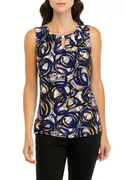 Cheap 🌟 Kasper 👩 Women's Sleeveless Pleat Neck Printed Blouse 😀 -Southern Home Sales Shop Belk 1774