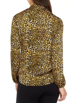Cheapest 🧨 Kasper 👩 Women's Long Sleeve Tie Neck Animal Print Blouse 🛒 -Southern Home Sales Shop Belk 1776