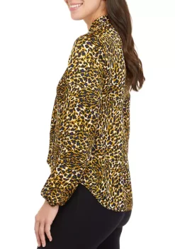 Cheapest 🧨 Kasper 👩 Women's Long Sleeve Tie Neck Animal Print Blouse 🛒 -Southern Home Sales Shop Belk 1777