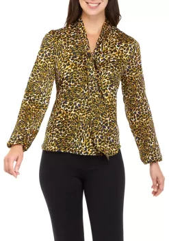 Cheapest 🧨 Kasper 👩 Women's Long Sleeve Tie Neck Animal Print Blouse 🛒 -Southern Home Sales Shop Belk 1778