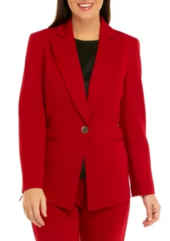 Cheap 😉 Kasper Petite Long Sleeve One Button Notch Collar Ponte Jacket with Sleeve Zippers 🎉