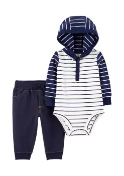 Hot Sale 🌟 Carter's® Baby Boys 2-Piece Hooded Bodysuit Pants Set ✨