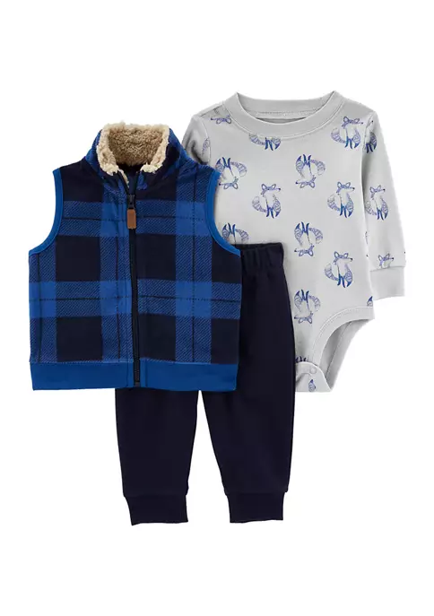 Cheapest 🎉 Carter's® Baby Boys Blue Plaid Vest Set ❤️ 3 Cheapest 🎉 Carter's® Baby Boys Blue Plaid Vest Set ❤️